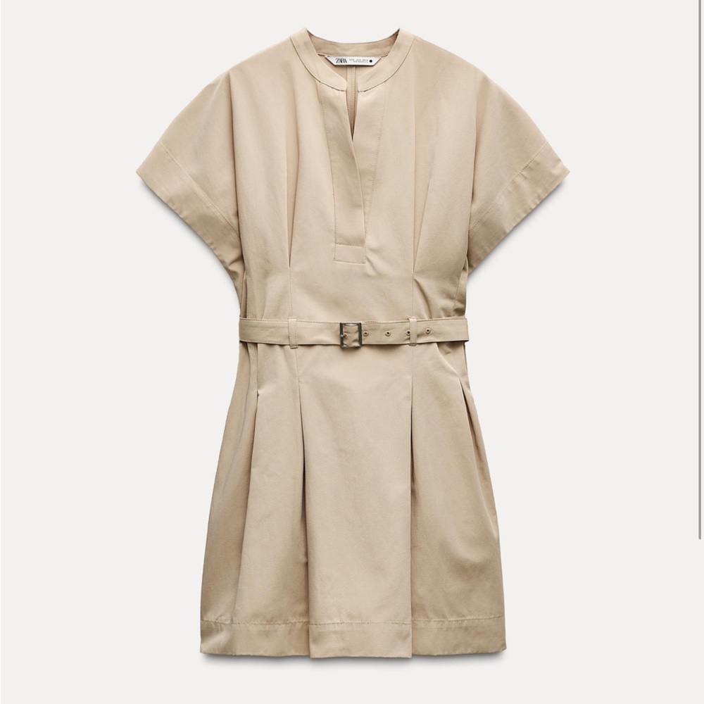 Zara Beige Belted Mini Dress ZW collection